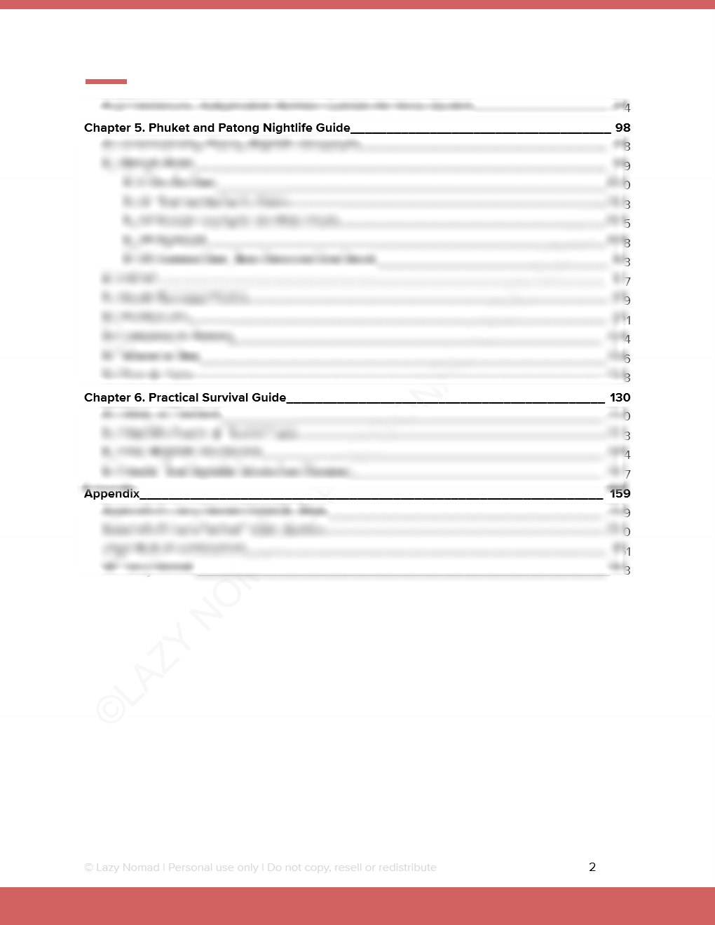 Sample page preview: Phuket Nightlife Table of Contents Phuket and Survival