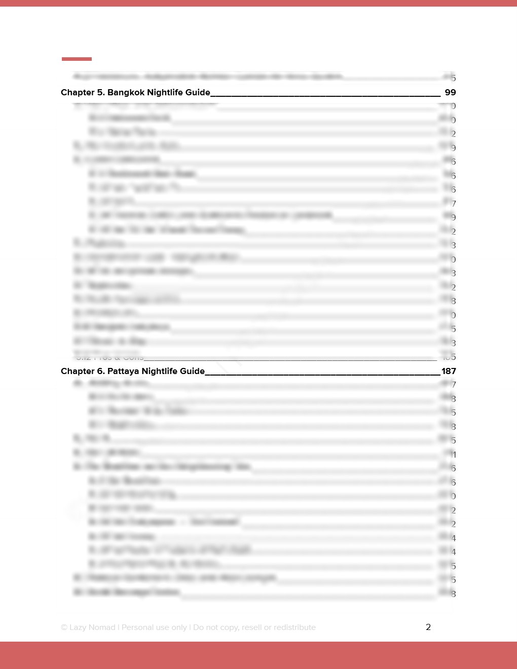 Sample page preview: Thailand Nightlife Table of Contents City Guides