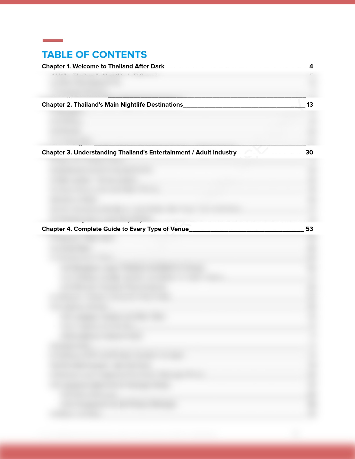 Sample page preview: Thailand Nightlife Table of Contents